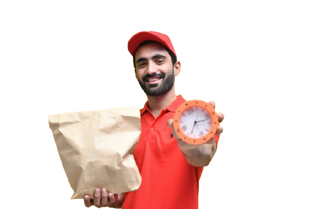 delivery guy with clock in hand